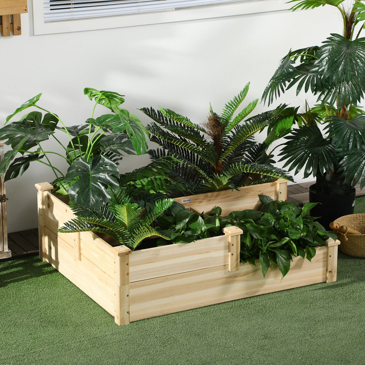 Raised Garden Bed 3-Tier Planter, Fir Wood, Natural Color