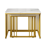 Nesting Coffee Tables Set of 2 Square Marble-Effect High-Gloss - Gold Legs