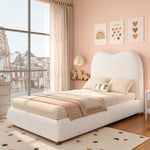 Upholstered Children's Single Bed with Hydraulic Storage and Slatted Frame, 90x200cm, Beige Bouclé