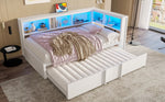 Metal Daybed 90x200cm Pull-out Bed Storage Cabinets LED USB White
