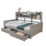 Sofa Bed 90x200 with Drawers & Shelves, Solid Wood Grey