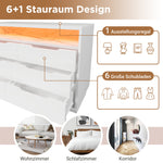 Sideboard Chest of Drawers LED 6 Drawers Marble Storage, White