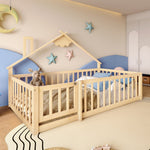 Flatbed 90x190cm House Rail Lockable Railing - Natural Pine Wood