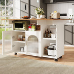 Kitchen Island Dining Cart - Multifunctional Storage, Removable - White Wood Grain