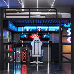 Gaming Loft Bed with Desk, Bookshelf & Wardrobe, Black Metal