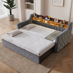 Extendable Sofa Bed 90x200cm with LED & USB, Beige Velvet