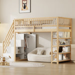 Loft Bed 90x200 High Fence Safety Design Storage Wardrobe, Solid Wood Color