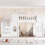 Loft Bed with Storage Stairs and Window, 90x200cm, White Pine Wood + MDF