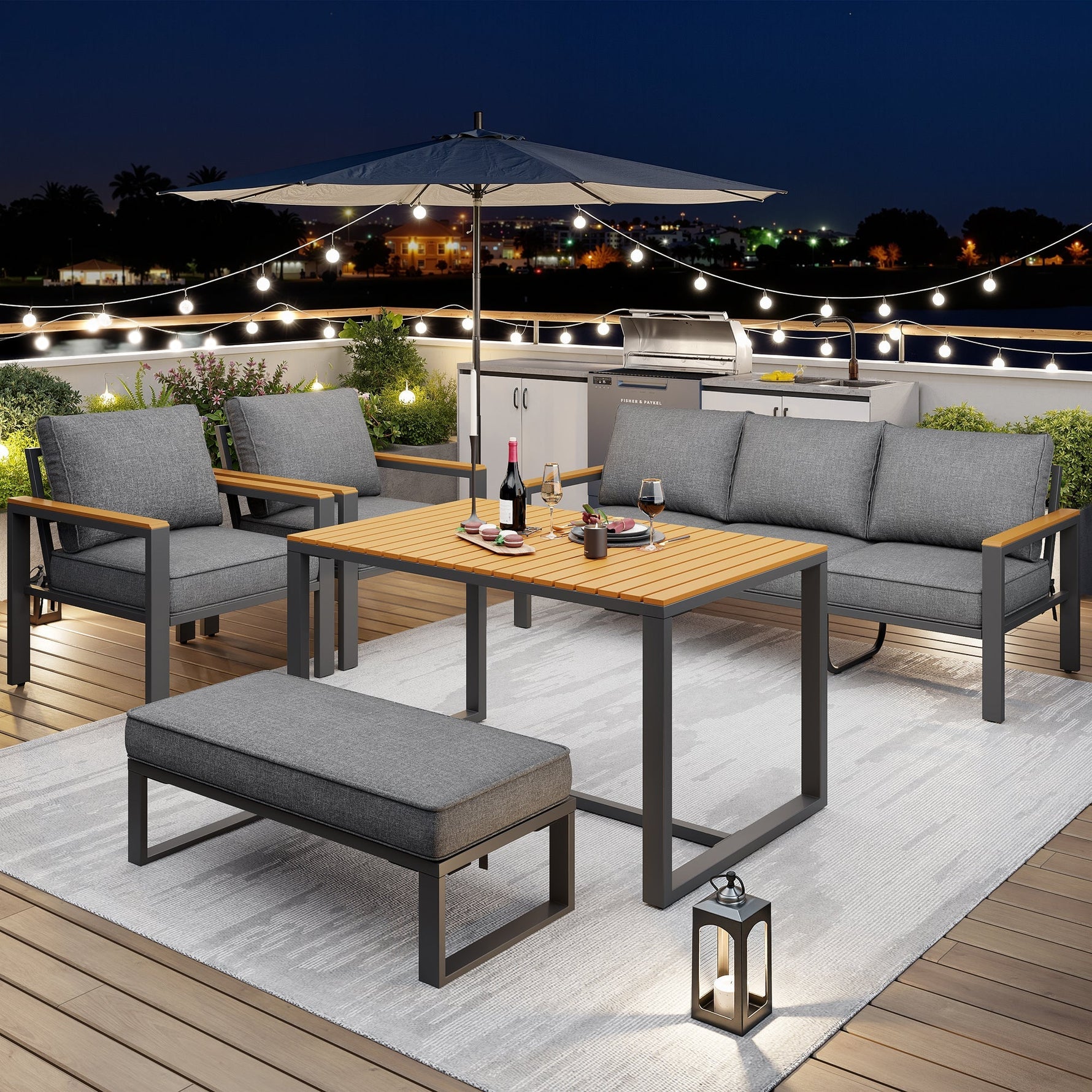 Garden Lounge Set for 6-7 People, Weatherproof Seating Group, Galvanized Iron Frame