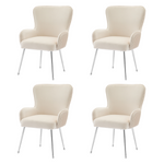 Velvet Dining Chair Set of 4 with Armrests and Silver Metal Legs, Beige Velvet