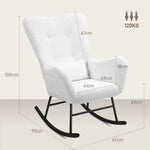 Rocking Chair, Teddy Fabric, Lumbar Cushion, White