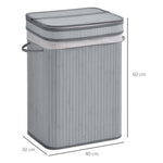 Bamboo Laundry Basket, 70L, Narrow with Lid, Gray