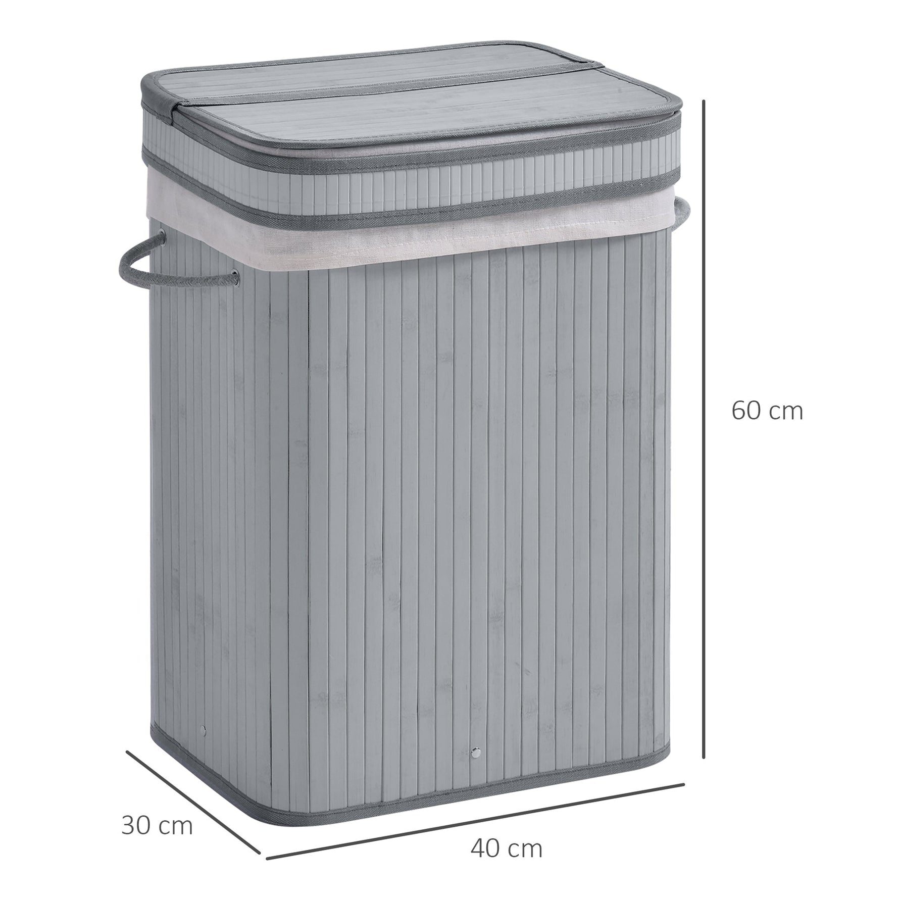 Bamboo Laundry Basket, 70L, Narrow with Lid, Gray