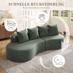 Linen Sofa with 4 Cushions, Cup Holder and Side Pocket, Green