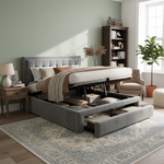 Upholstered Double Bed 140x200cm Storage Box & Drawers Slatted Frame - Velvet Grey