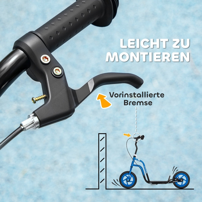 Children's Scooter with Adjustable Handlebars, Large Wheels and Handbrake, Blue