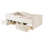 Upholstered Children's Bed 90x190 with 2 Drawers, Beige Velvet