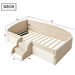 Children's Upholstered Bed 90x190cm with Steps, Beige Velvet