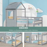 Bunk Bed 90x200cm House Bed with Ladder and Canopy Solid Wood Grey