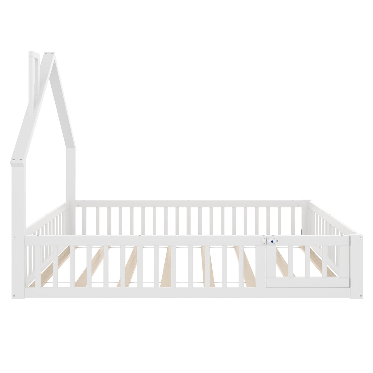Children's Upholstered Bed 140x190cm Chimney Shape, White Pine Wood