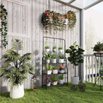 3-Tier Plant Stand, Hanging Rod Hooks 137cm High, Metal Black