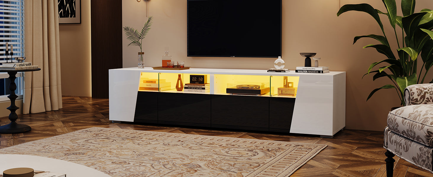 High-Gloss TV Stand 180cm LED 2 Drawers 2 Cabinets For 80 Inch TV - White/Black