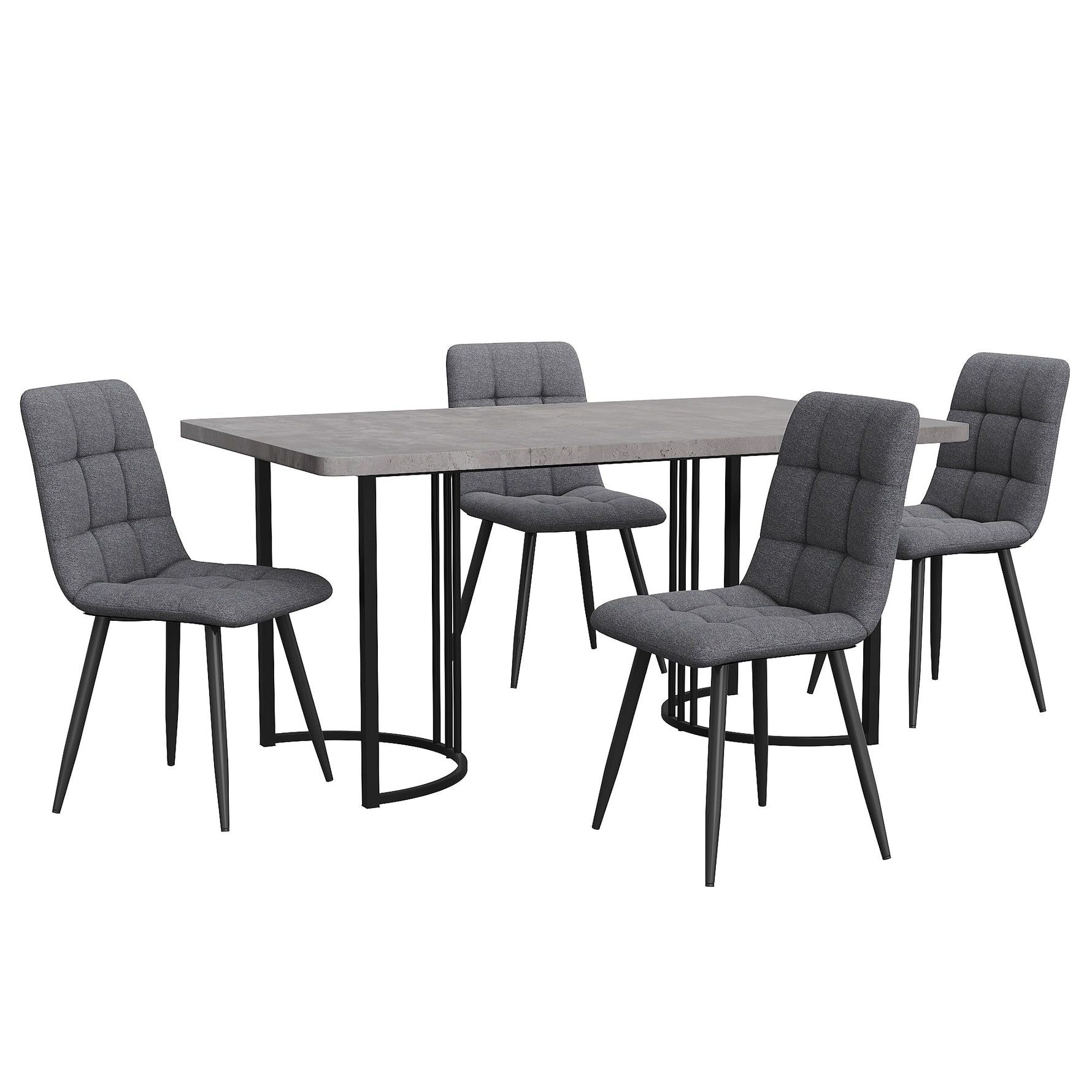 5-Piece Dining Set Modern 140x80cm Table & 4 Chairs Grey MDF Dark Grey Linen