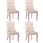 Dining Chair Set of 4 High Back Button Tufting Beige Velvet
