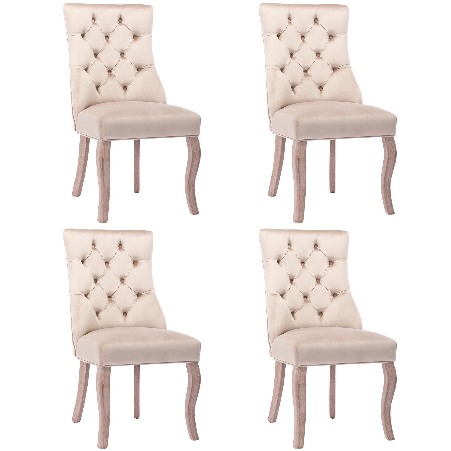 Dining Chair Set of 4 High Back Button Tufting Beige Velvet