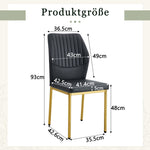 Chic Dining Chairs, Set of 4 with Vertical Embossing and Metal Legs, Black and Gold