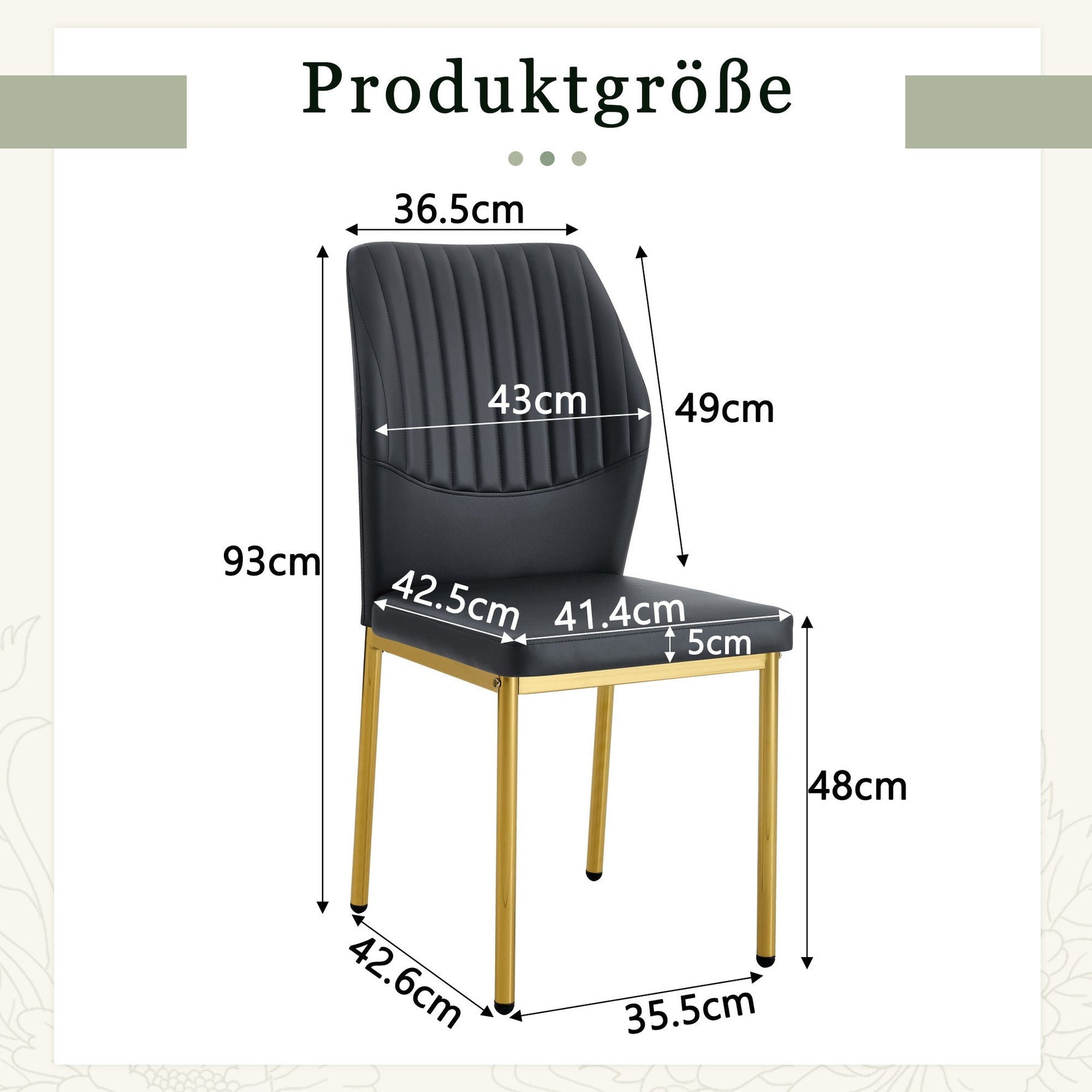 Chic Dining Chairs, Set of 4 with Vertical Embossing and Metal Legs, Black and Gold