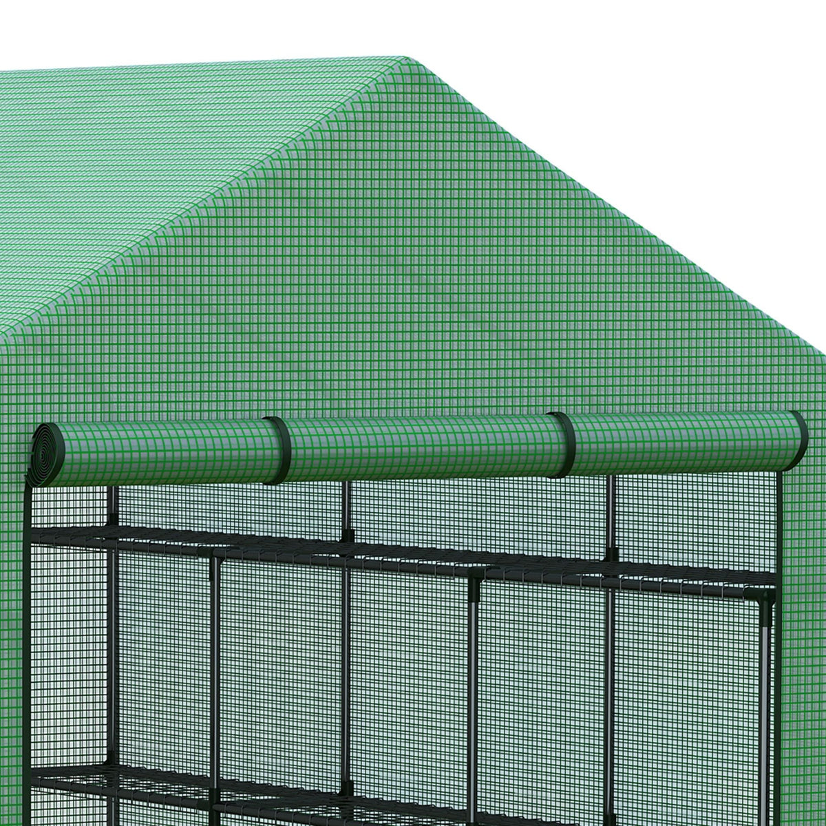 Walk-in Greenhouse 8 Shelves Tomato with Door, Green Steel & PE Plastic