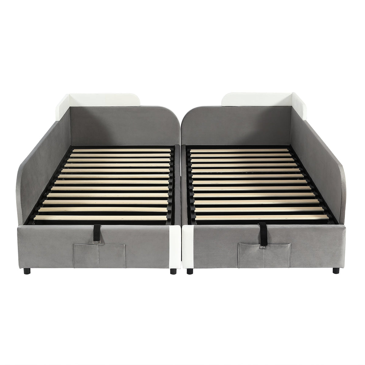 Upholstered Bed, Combined Children's Hydraulic with Storage, Grey Velvet & Plywood