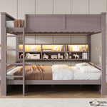Bunk Bed 160x200 with Storage Cabinets & LED Light, Brown