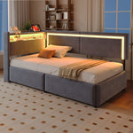 Upholstered Sofa Bed 90x200cm with LED & USB Headboard Storage Drawer Dark Grey Velvet