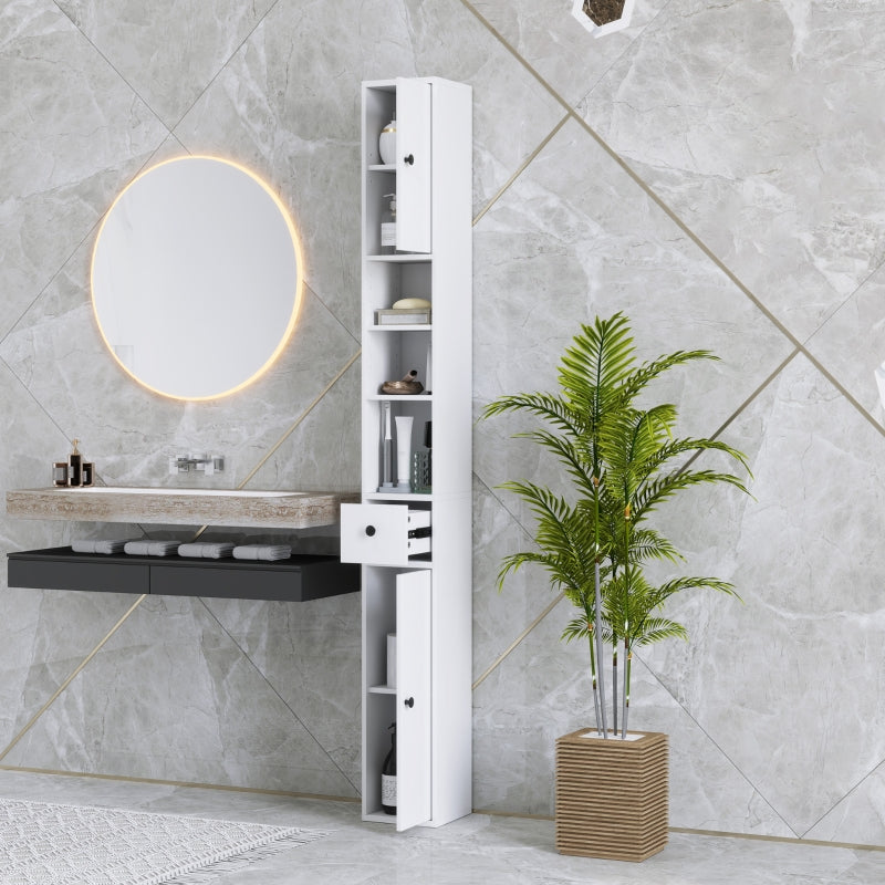 Slim Bathroom Cabinet, 3 Open Compartments, Adjustable Shelf, White