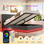 Modern Upholstered Bed with LED Lighting, USB-C and Storage, 160x200 Gray Corduroy