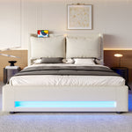 Modern Upholstered Bed with Storage, LED Light, USB-C Ports - 140x200cm