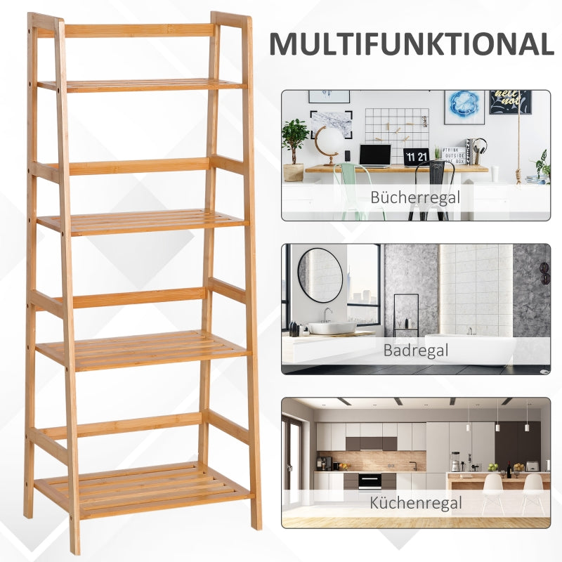 Ladder Bookcase, 4-Tier Bamboo Top, Natural