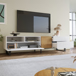 Modern TV Cabinet, Minimalist Design 180x50x38cm, White & Wood Look
