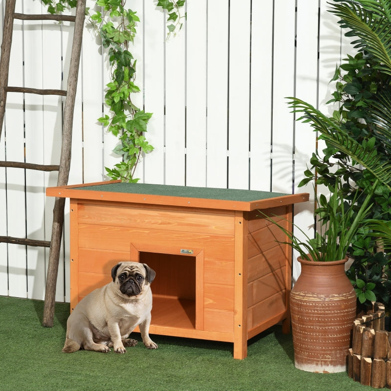Outdoor Dog Kennel, Hinged Asphalt Roof, Raised Floor, Wooden, Yellow