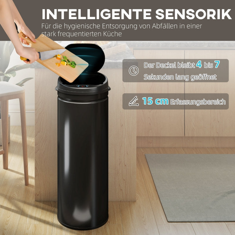 50L Sensor Waste Bin, Soft-Close Touchless Stainless Steel