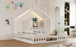 Children's House Bed 90x200 cm with LED & Storage, White