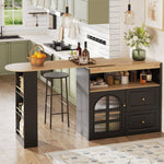 360° Rotating Dining Bar Storage with 2 Drawers Curved Glass - Black