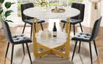 Round Dining Table 80x80x76cm 4-Person Storage Shelf MDF Marble Top