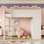 Loft Bed 90x200cm with Wardrobe & Storage, White Pine Wood