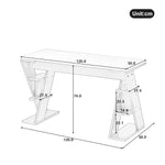 Simple Desk with X-Shaped Bracket and Storage Shelf, Grey and White