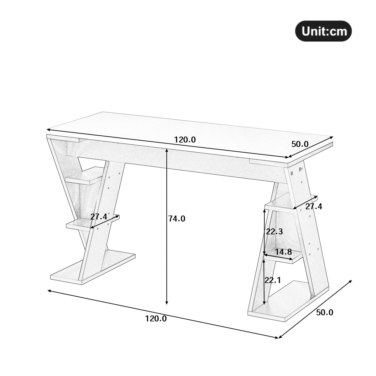 Simple Desk with X-Shaped Bracket and Storage Shelf, Grey and White