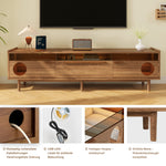 Modern TV Cabinet LED Lighting Cat Rest Area Glass Doors 1 Drawer, Walnut Color
