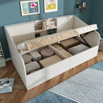 Daybed 90x200cm Hydraulic Storage USB/Type-C Charging - White Wood